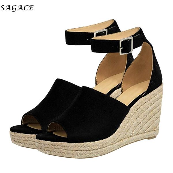 

plus size 43 sandals women summer ladies platform wedges shoes woman casual female peep toe sandalias mujeres #30, Black