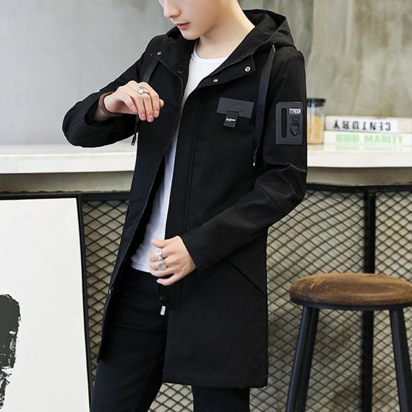 

long windbreaker jacket men hooded spring autumn casual harajuku streetwear coat gabardina hombre trench bg50ff men's coats, Tan;black