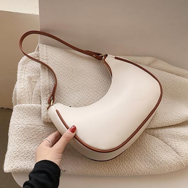 

evening bags small half-moon pu leather underarm baguette handbag for women 2021 fashion brand trends luxury lady travel tote shoulder bag