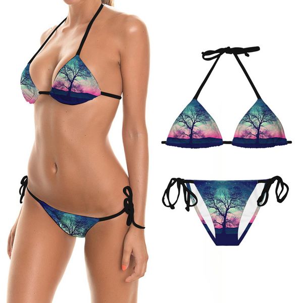 

summer split swimsuit bikini tree scenery woman, White;black