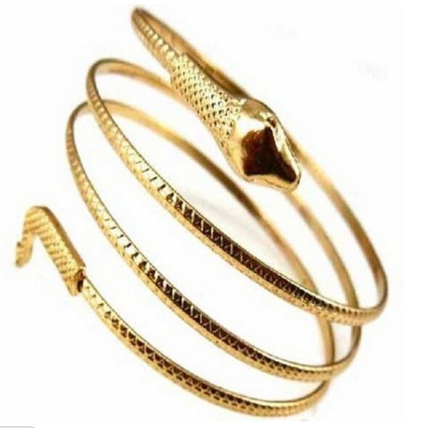 

new fashion metal snake bracelet for women winding snake-shaped bracelet punk jewelry gift coiled snake upper bangle men jewelry q0719, Black