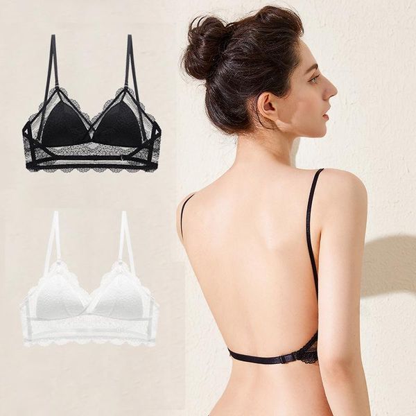 

bras women backless bra lace seamless bralette underwear low back transparent without frame soft thin bh, Red;black