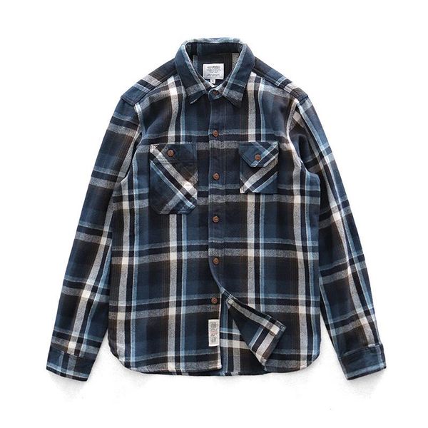 

men's casual shirts america style spring fashion vintage plaid flannel classical shirt men thick long sleeve cotton premium blo, White;black