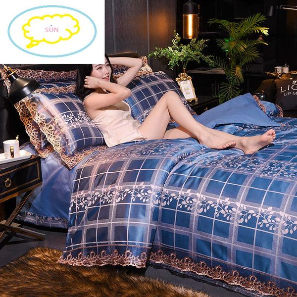 

european style bedroom four-piece satin jacquard bed linen quilt cover three-piece high-end wedding home textile bedding sets