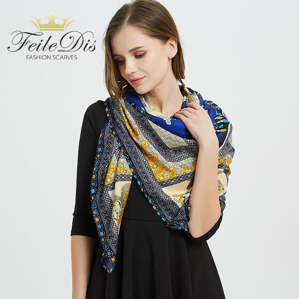 

scarves [feiledis] 2021 women large shawls print stoles square bandana kerchief scarf female soft as0513, Blue;gray