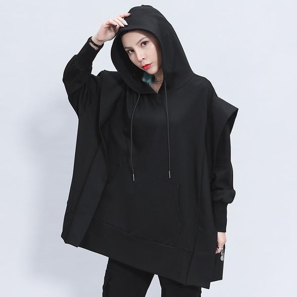 

women's hoodies & sweatshirts europe america fat hoodie cool draping cutting three-dimensional mid-length joint womens dress casual swe, Black
