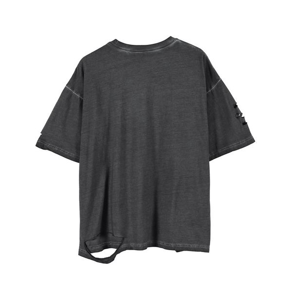 

tshirts holes gray short sleeve crew neck high street tees fashion loose male designer summer mens, White;black