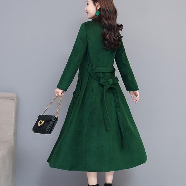 

women's wool & blends 2021 winter clothes korean style anti-aging slimming lapel below the knee woolen coat for women, Black