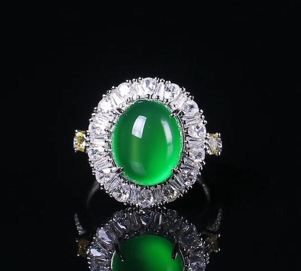 

cluster rings genunine green agate jade ring with 925 sterling silver rose gold jadeite jewelry natural stone, Golden;silver