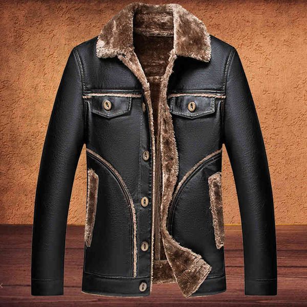 

men's lined leather et, fashionable warm coat, retro style, large 4xl, 5xl, 6xl, 7xlpu, winter, Black;brown