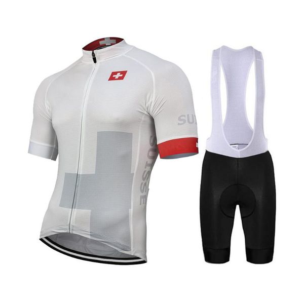

racing sets switzerland 2021 outdoor summer white cycling jersey set men bike road mountain race bicycle wear bib short 9d gel breathable, Black;blue