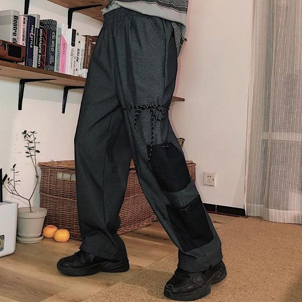 

women's pants & capris bf dark contrast functional overalls straight leg leggings casual pant for men and women in autumn trousers, Black;white