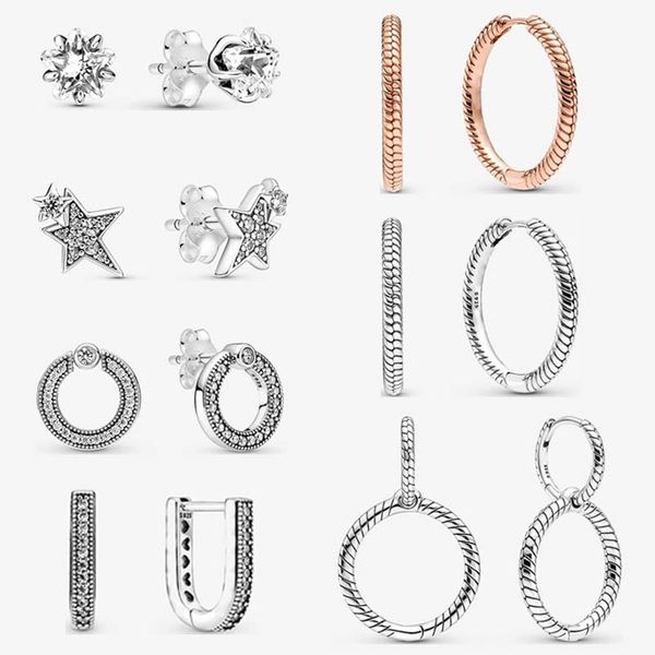 

stud authentic s925 sterling silver shining star double ring earrings women's fashion jewelry gifts, Golden;silver