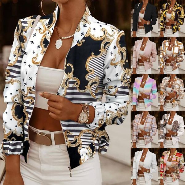 

women's jackets bomber fashion flower print long sleeve zipper solid casual short basic ladies coatwear, Black;brown