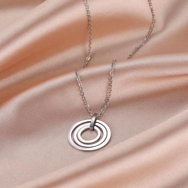 

pendant necklaces my shape 3 layers round circle for women silver color stainless steel necklace choker summer fashion jewelry