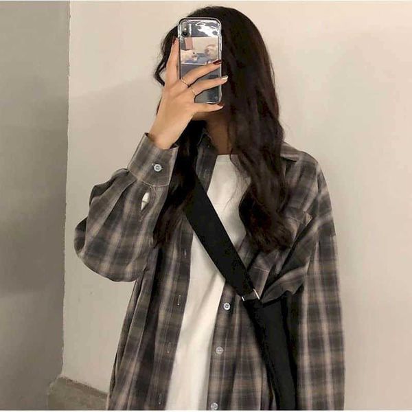 

women's spring blouse retro vetiver plaid shirt female design sense niche literary youth fairy foreign trend streetwear 210526, White