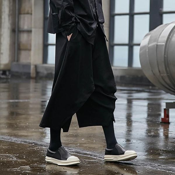 

men's pants men loose fake two nine trousers wide leg skirt japanese personality designer casual irregular hip hop, Black