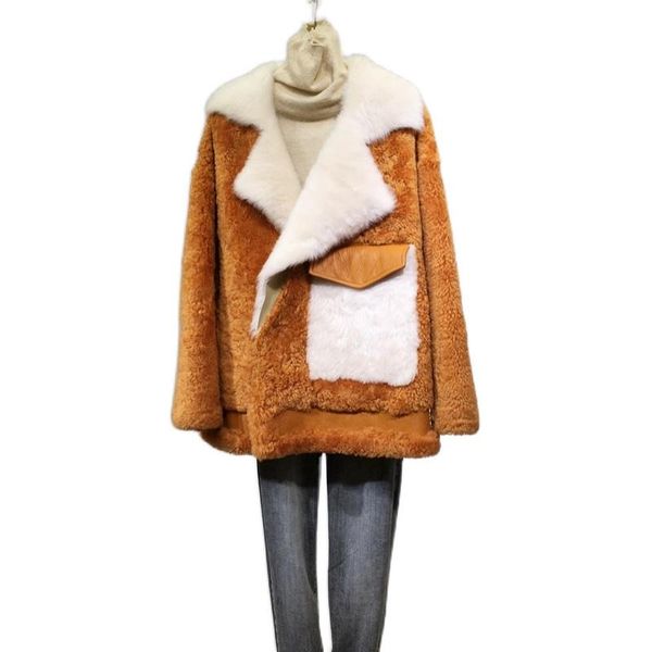 

women's fur & faux coat women real wool winter jacket street vintage female sheepskin warm jackets for 2021 ropa de mujer zjt895, Black