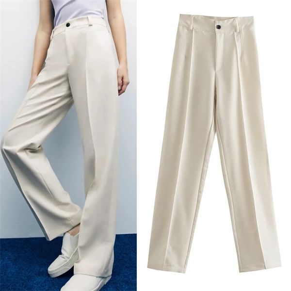 

za women''s pants classic brown high waist trousers for female spring straight woman fashion zip fly beige trouser 211007, Black;white