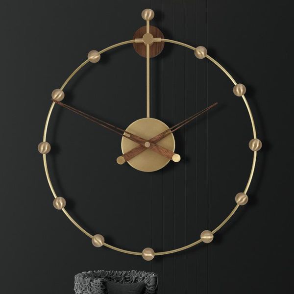 

nordic spain large wall clock metal copper gold watch silent creative clocks home decor walnut living room decoration gift