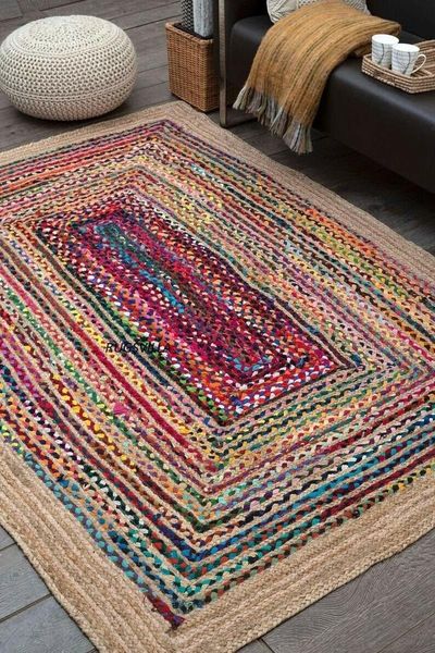 

carpets rug 100% natural jute and cotton braided style handmade outdoor indoor rural classical rugs