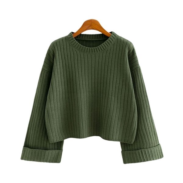 

spring autumn women's sweater korean style loose high waist short pullover pure color casual female gx281 210507, White;black