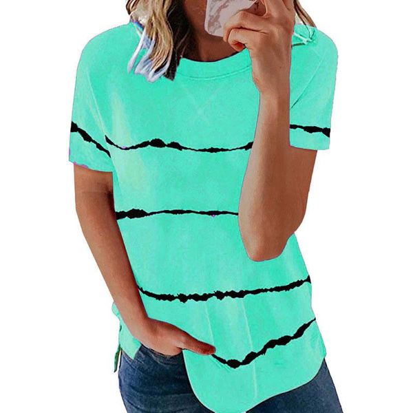 

women fashion cross front stripe printed short sleeve round neck summer female casual t-shirts tees women's t-shirt, White