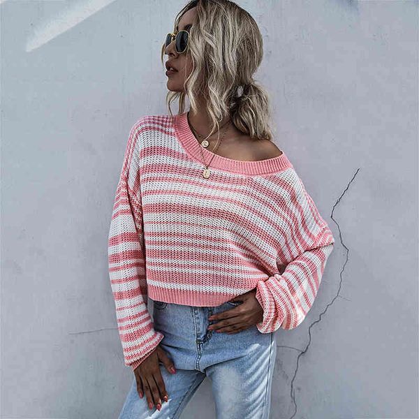 Donne a strisce oversize Donne maglione Pullover a manica da pipistrello da lavoro a maglia da donna Tops Tops New Arrivals Autunno Outwear da scollo OGE AUTOMENTE 210412