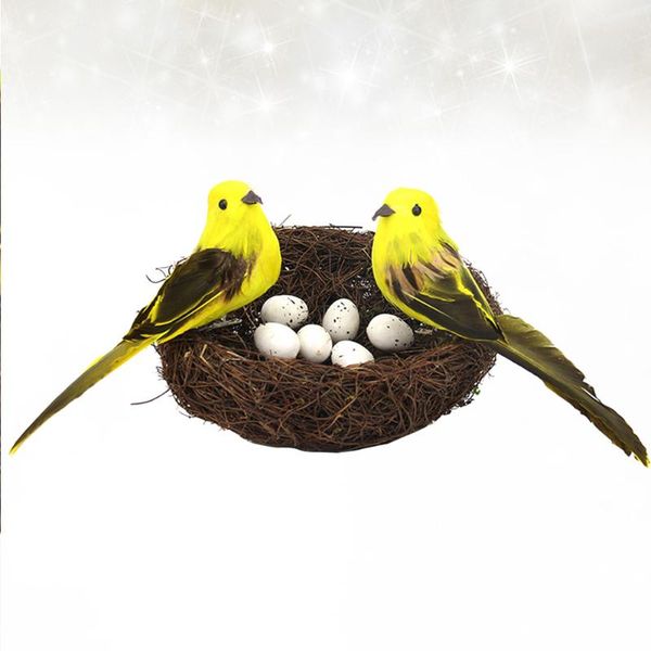 

bird cages artificial nest egg prop ornament children's room layout decor (6pcs egg, 2pcs birds, 1pcs nest, yellow