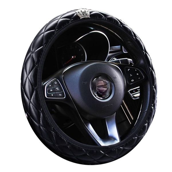 

steering wheel covers car easy install crystal crown auto interior accessories pu leather car-styling
