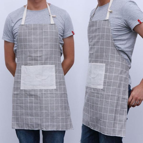 

aprons fashion men cooking kitchen restaurant bib apron dress with pocket plaids halter bandage aprons(grey)