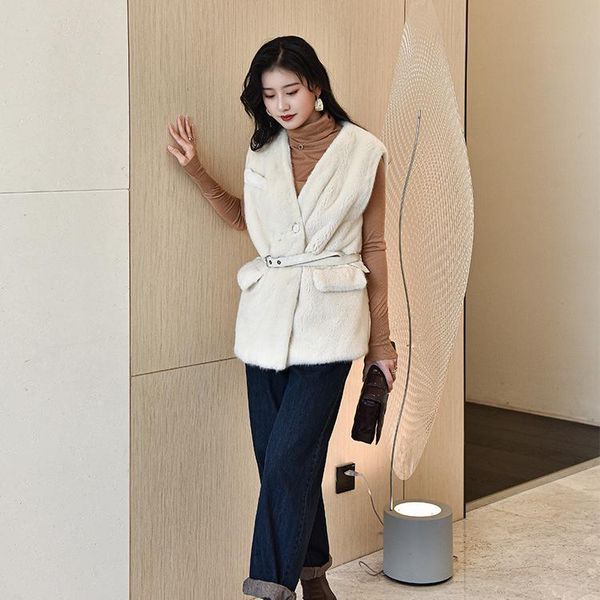 

women's fur & faux real mink coat whole vest waistcoat haining young, Black