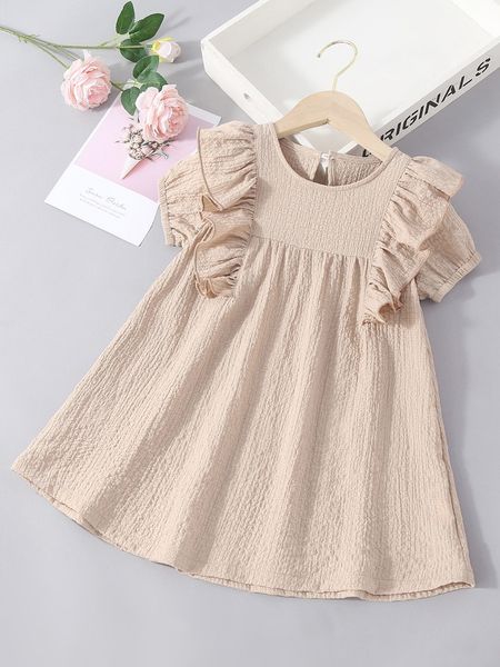 

toddler girls ruffle trim puff sleeve keyhole back dress she, Red;yellow