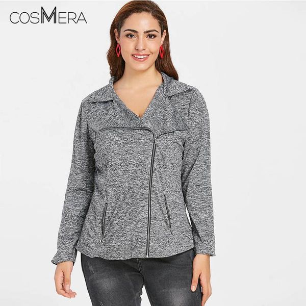 

cosmera space dyed marled zip jacket 2021 autumn winter coat women outerwear causal slim lapel long sleeve jackets plus size1, Black;brown
