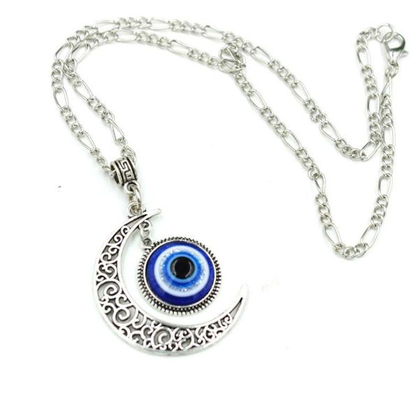 

turkish blue evil eye pendant necklace alloy moon choker jewelry clavicle chain, Silver