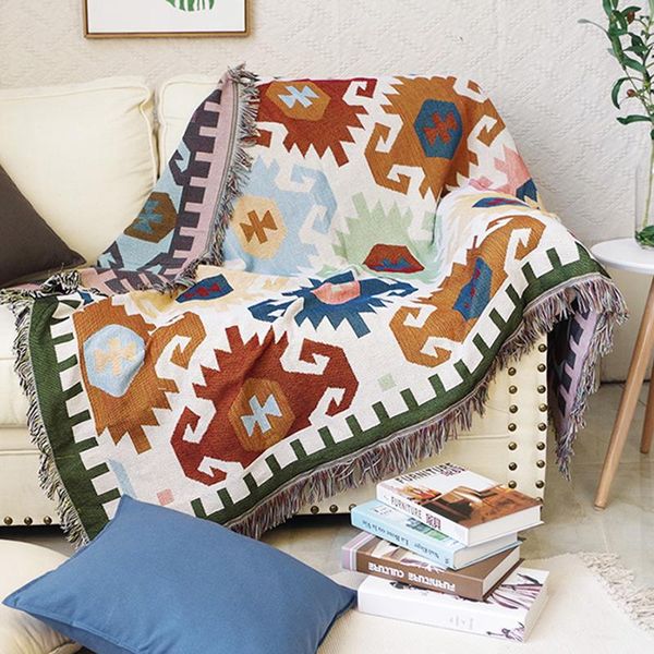 

chair covers bohemian sofa towel cover blanket home decoration dust tassel braided line cotton geometric tapestry national