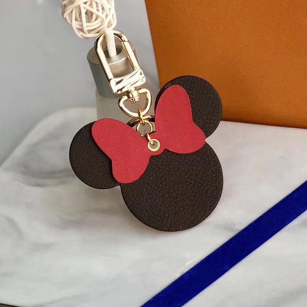 

fashion plaid mouse bow keychains pu leather animal bag pendant charm girls cars keyrings chains holder for women key rings, Slivery;golden