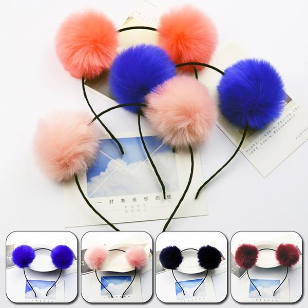 

sweet pompom balls head bands fashion hair plush hairband headband women girls hair hoop birthday party hair accessories gift, Silver