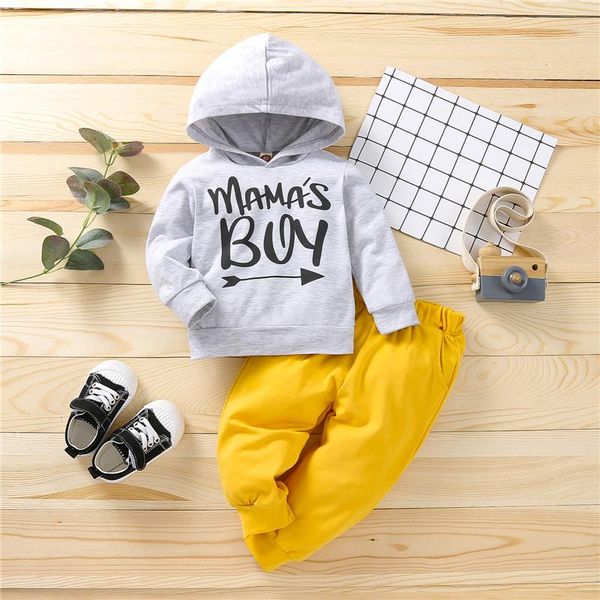 

clothing sets 2021 baby girl suit letter print long sleeve hooded solid color pants for toddler boys clothes 3-24 months, White