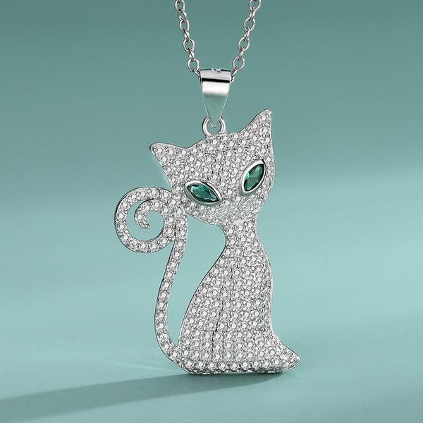 

chains s925 sterling silver green eyes cat necklace europe and the united states fashion jewelry pendant ladies secklace clavicle chain