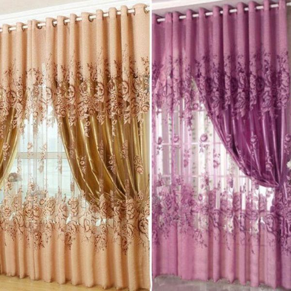 

european peony pattern voile curtains sheer valances home balcony window screening for household living room curtain & drapes