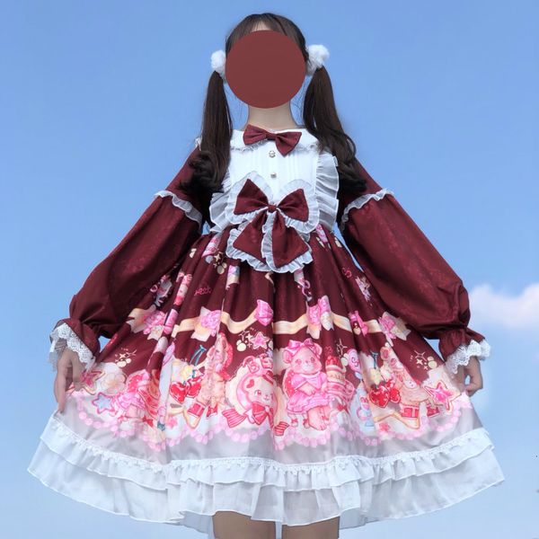 

kawaii strawberry christmas women soft girls long sleeve cute bear lolita gothic cosplay princess party es pink red, Black;gray