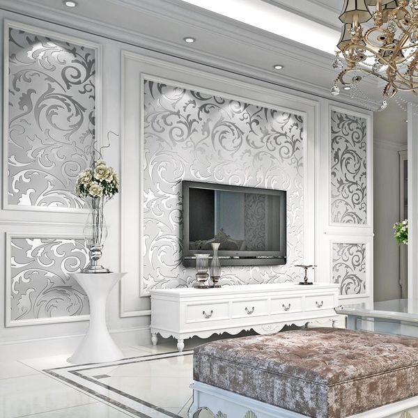 

wallpapers luxury damask gold silver wallpaper for walls 3 d non-woven wallcovering living room bedroom tv background decor