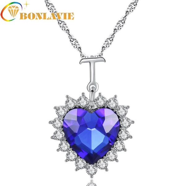 

pendant necklaces explosion royal blue color heart shape crystal stone collares necklace for women kolye bayan jewelry, Silver