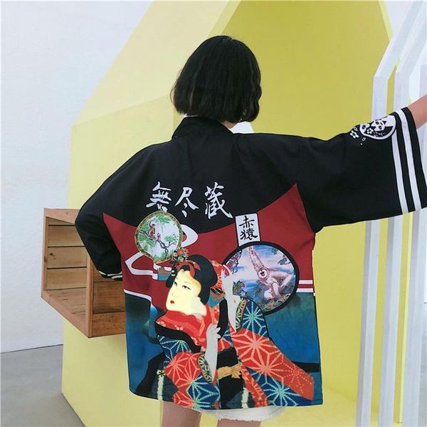 

women's blouses & shirts fashion harajuku style women shirt summer loose thin embroidery print cardigan retro wild chiffon sunscreen cl, White