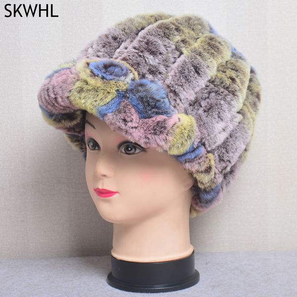 

women's genuine rex rabbit fur hat winter rabbit beanies striped real bomber hats warm real knit caps, Silver