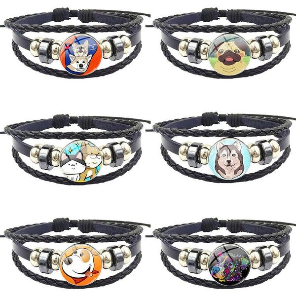 

charm bracelets for black leather bracelet bangle glass cabochon jewelry dog collar american pitbull terrier puppy rescue, Golden;silver