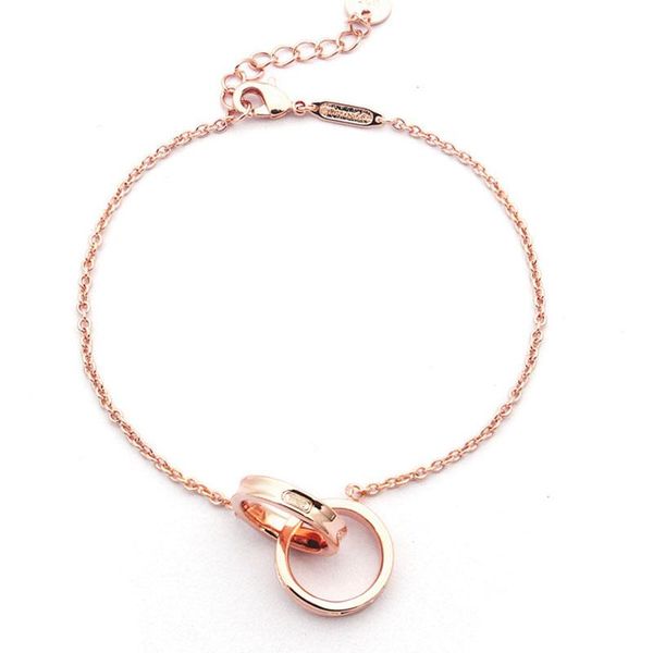 

link, chain classic women's bracelet mini double circle stainless steel letter belt logo korean gift wholesale simple, Black