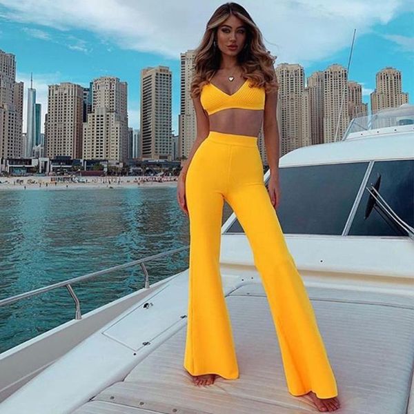 

women's two piece pants adyce 2021 summer women bandage sets vestidos &pant 2 pieces set sleeveless v neck celebrity evening club party, White