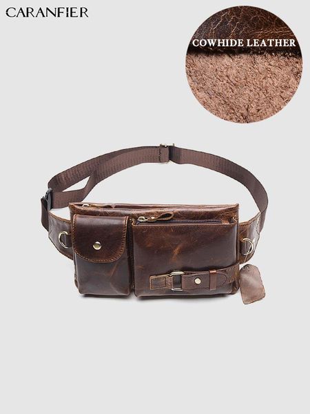 

waist bags caranfier mens packs coin purse genuine cowhide leather solid color shoulder crossbody vintage zipper phone bag